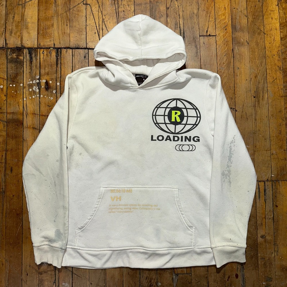 Seven Souls Hoodie Men's L White Fleece Lined‎ Kangaroo Pocket Pullover Graphic